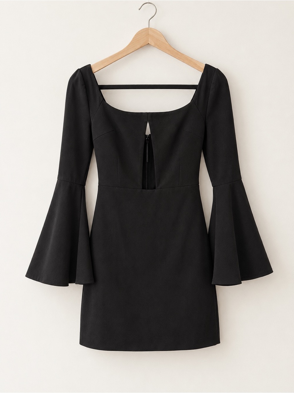NBD Vanity Black Mini Dress Bell Sleeves Square Neck Cutout